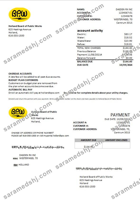 Netherlands BPW business utility bill template in Word and PDF format